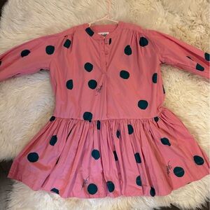 Molo Dress - Pink with green polkdots